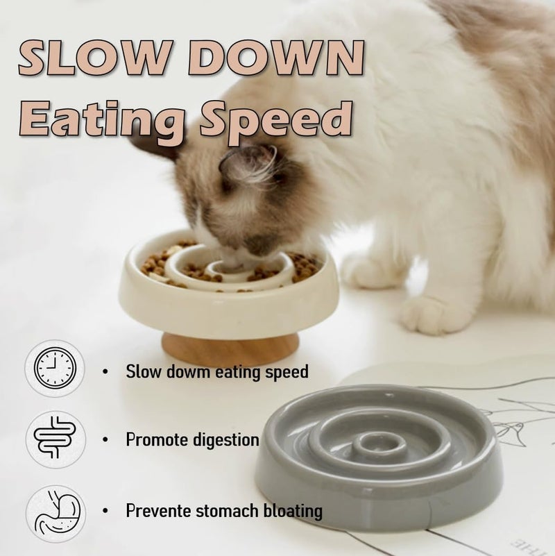 Vitisyao Ceramic Cat Slow Feeder, Raised Slow Feeder Cat Bowl, Anti Vomiting and Whisker Friendly Kitty Dish, Elevated Puppy Kitten Food Bowl for Dry and Wet Food (White) - Image 3